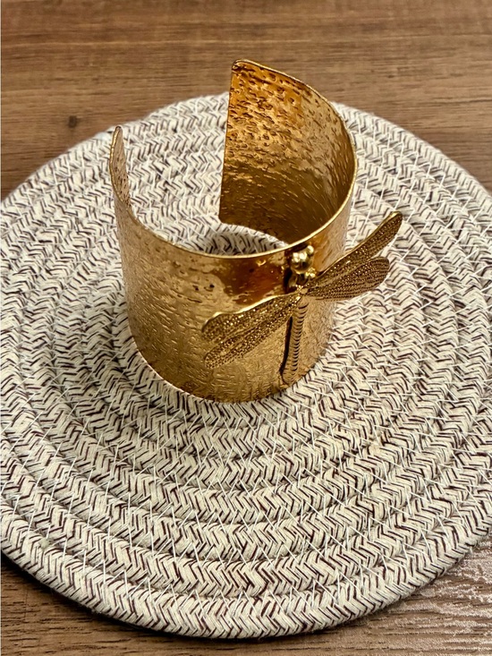 Zara Jewelry - Zara Textured Gold Tone Cuff Dragonfly Bracelet